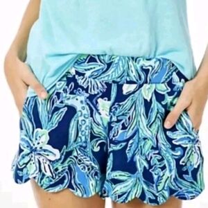 Lilly Pulitzer Dahlia Shorts Small Take It Or Leaf It Floral Scallop Hem Pull On